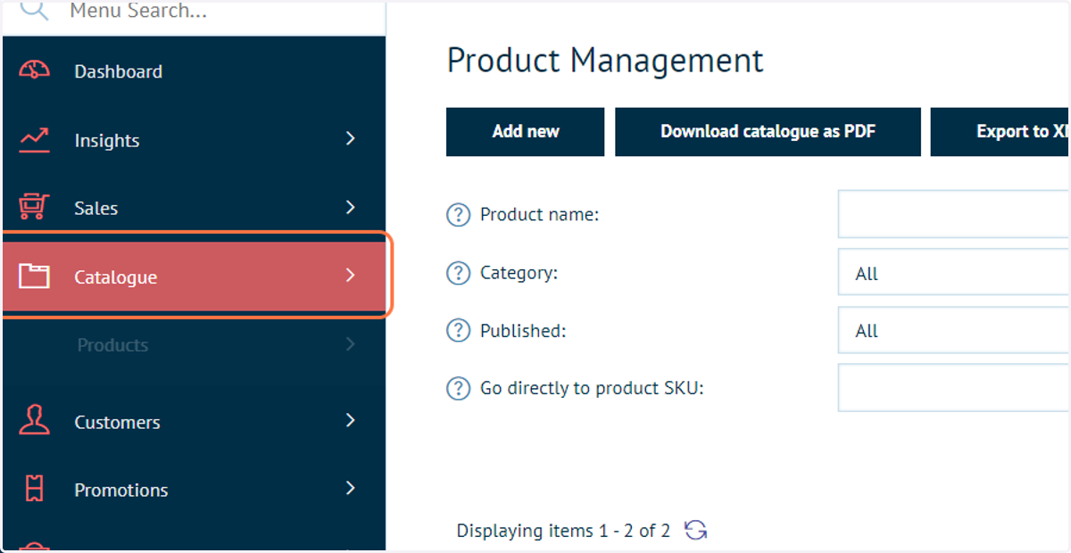 Click on Catalogue