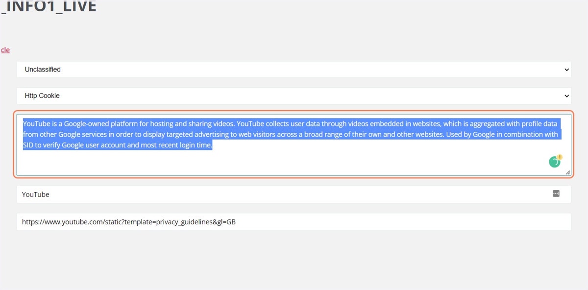 Configure the cookie details as needed