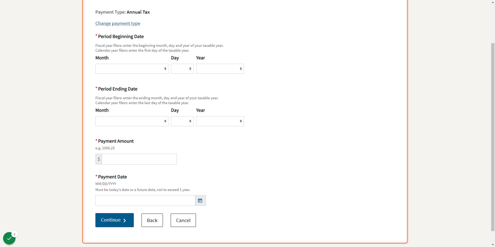 Enter Period Beginning and Ending Date