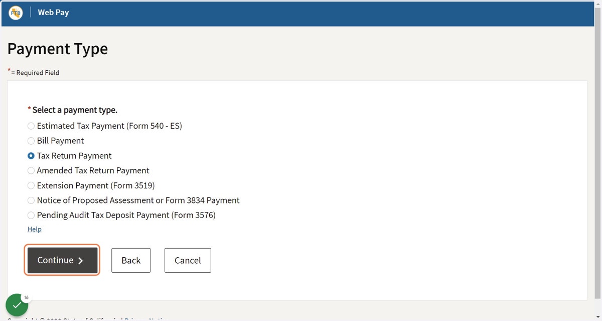 Click "Tax Return Payment"