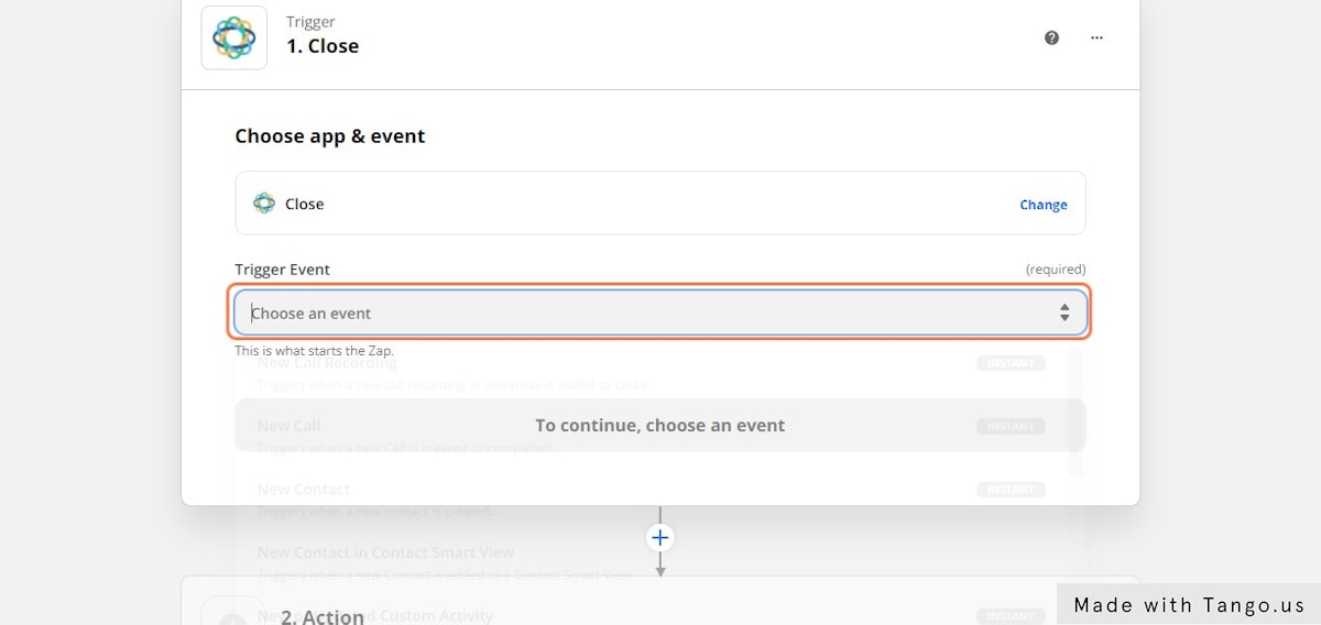 Click on Choose an event