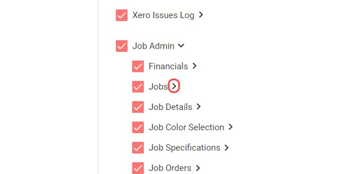 Click the arrow to expand Job Admin and Jobs permissions