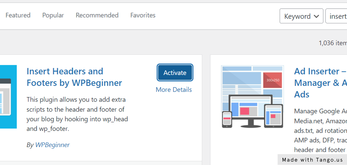 Click on Install then Activate next to Insert Headers and Footers by WPBeginner