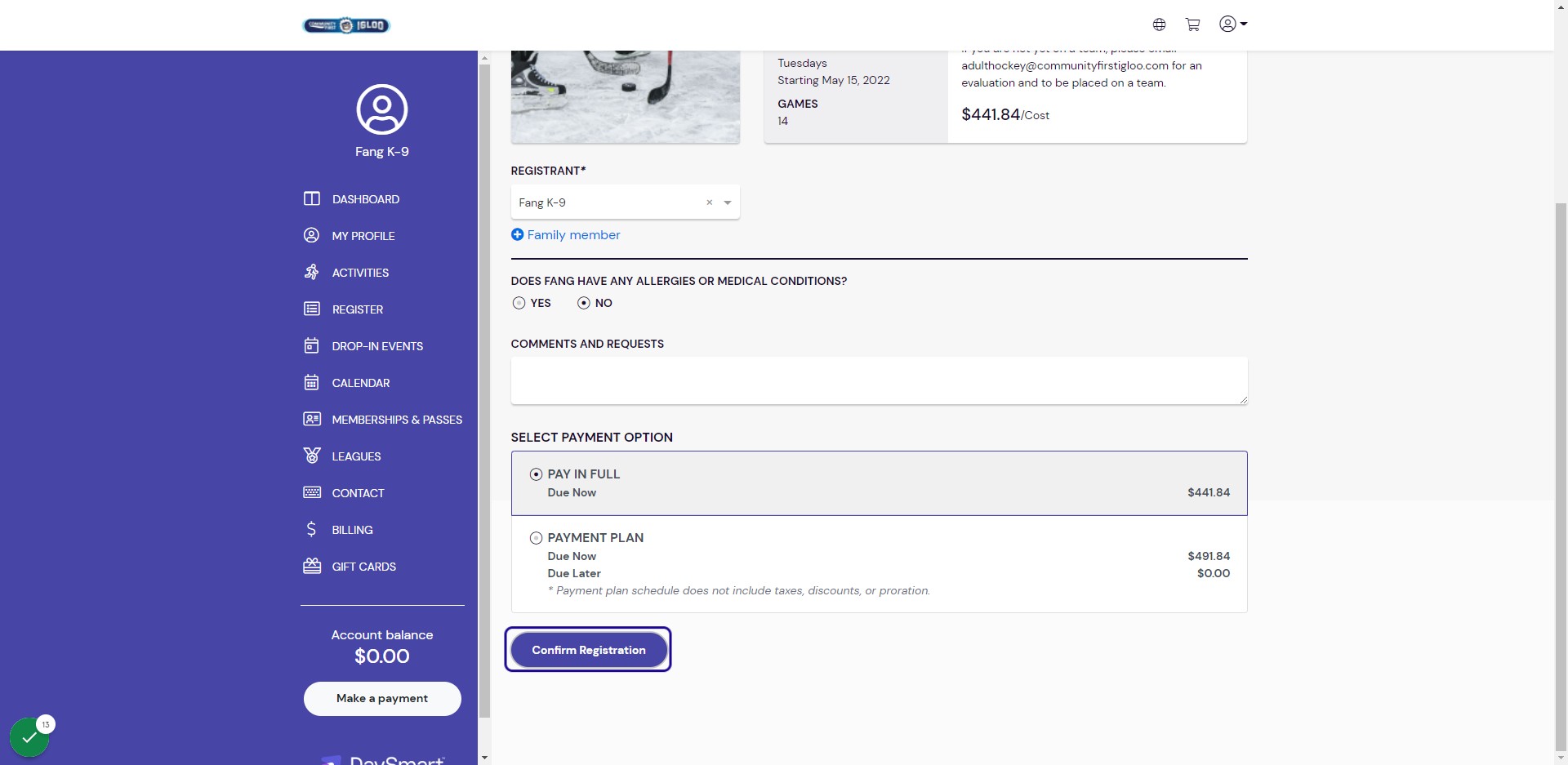 Click Confirm Registration