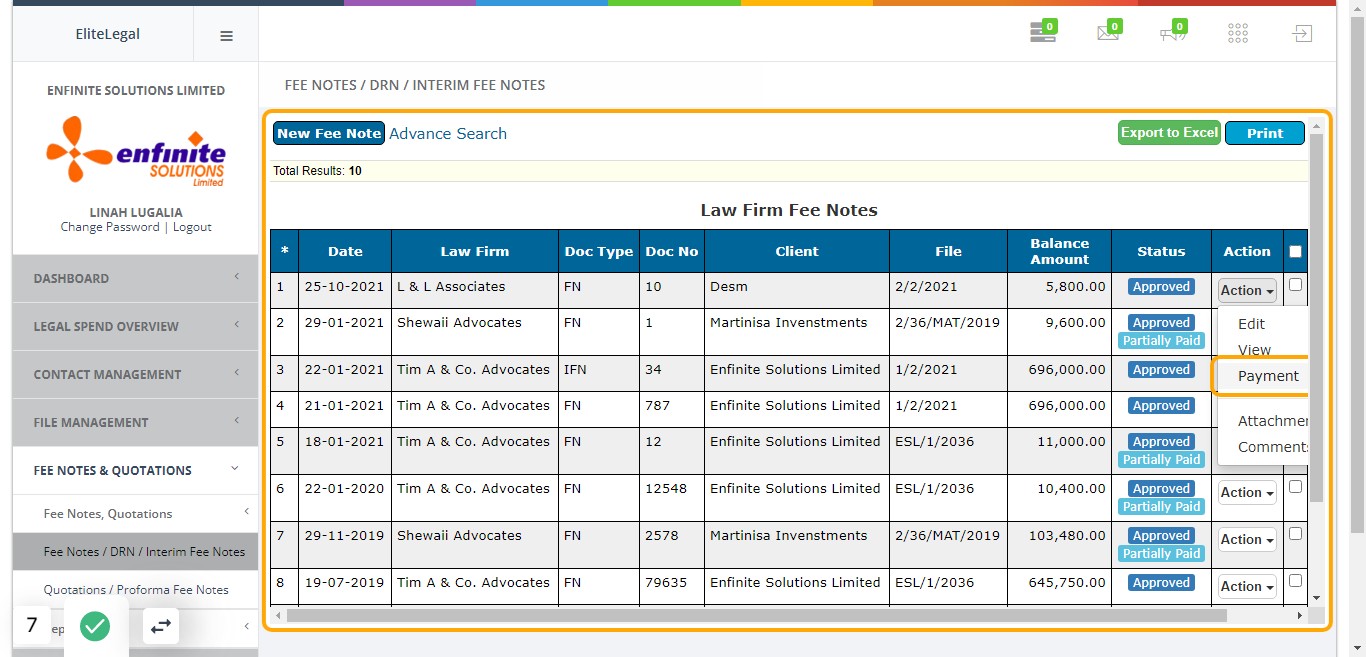 Go to the specific Invoice you wish to settle