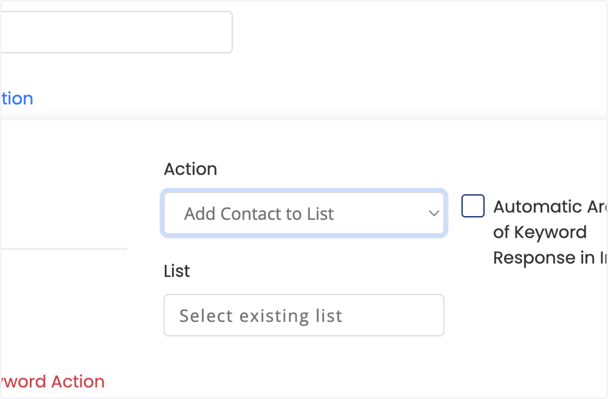 Select Add Contact to List from Action