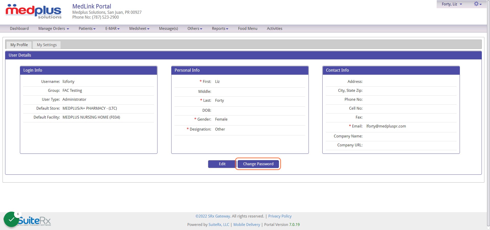 Click en Change Password