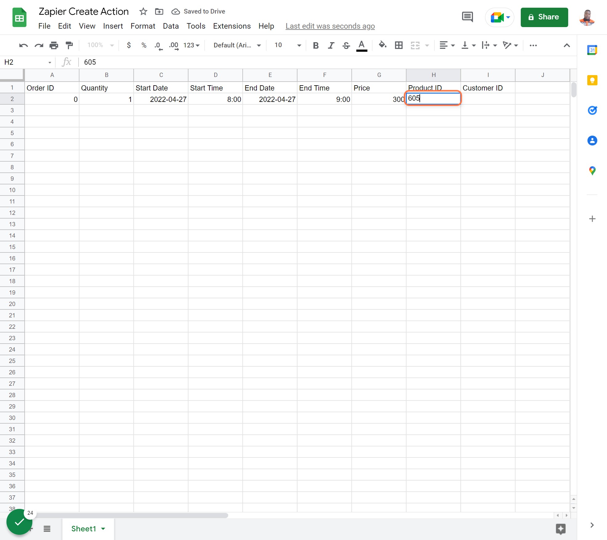 Sample Data for Product ID