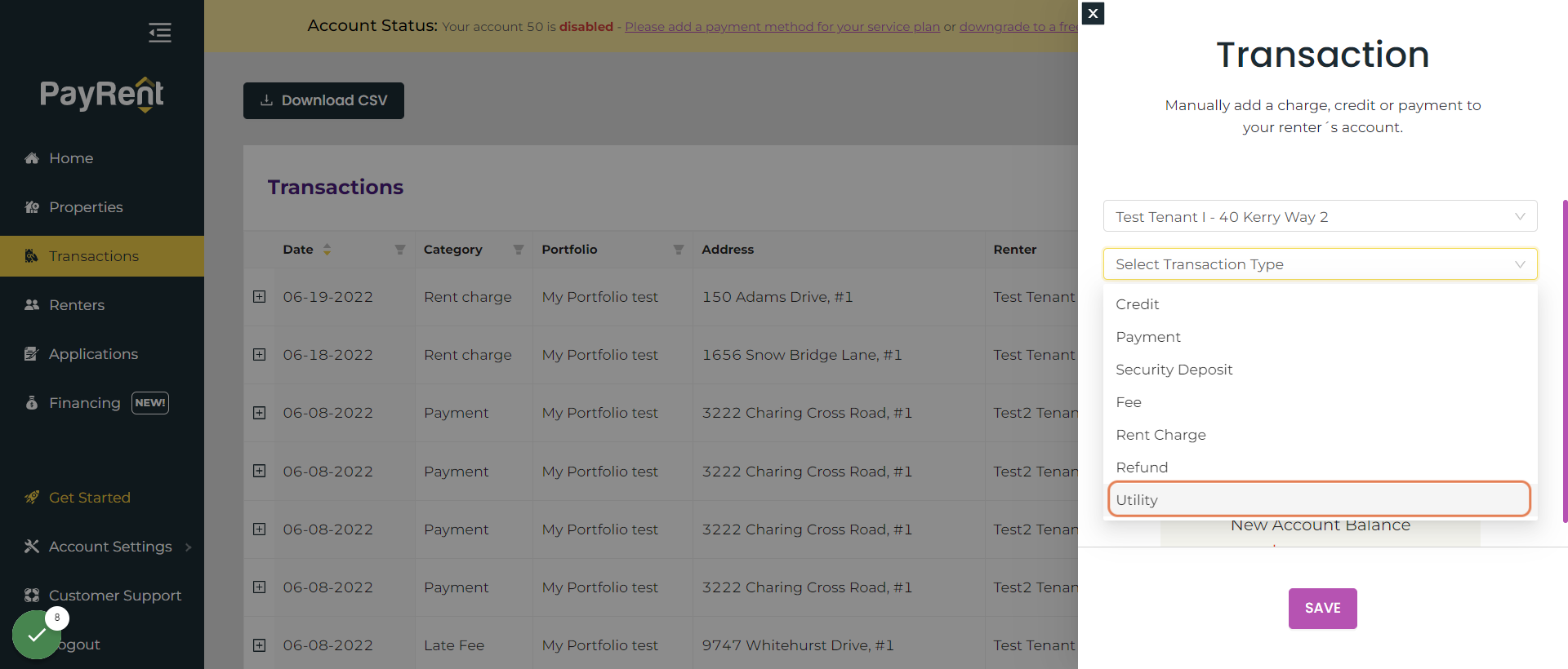 Click on Select Transaction Type. Select Utility.