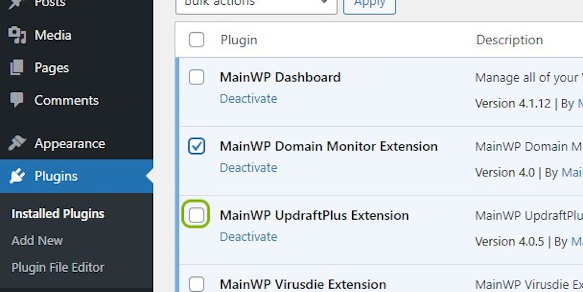 Select extensions in the issue