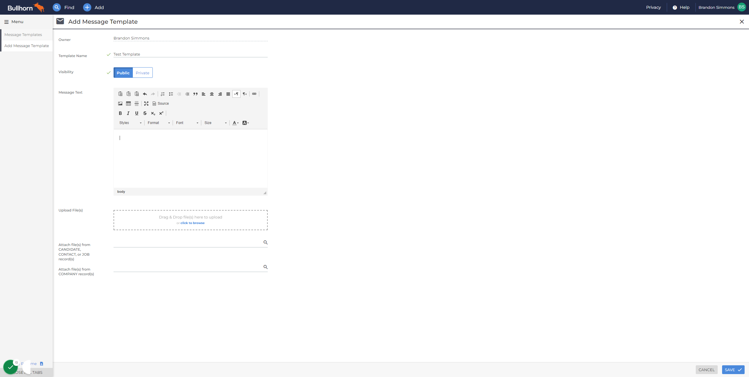 Create or Paste your message text from another source