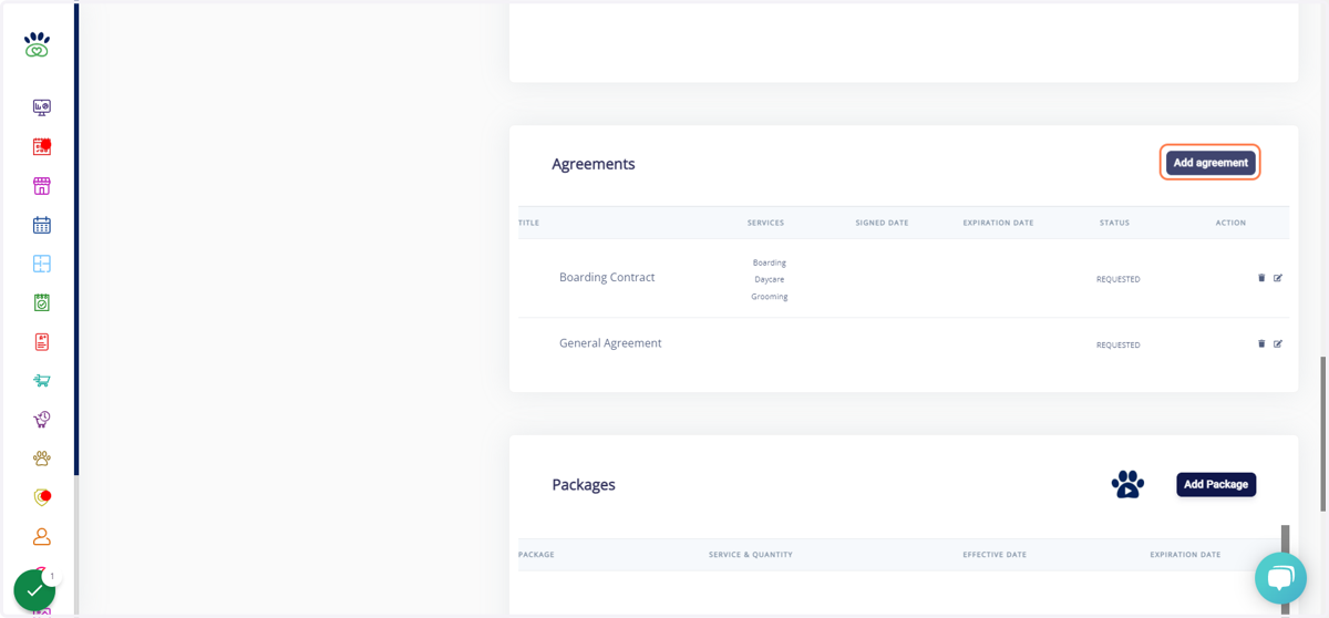 Click on Add agreement, in the agreements section.