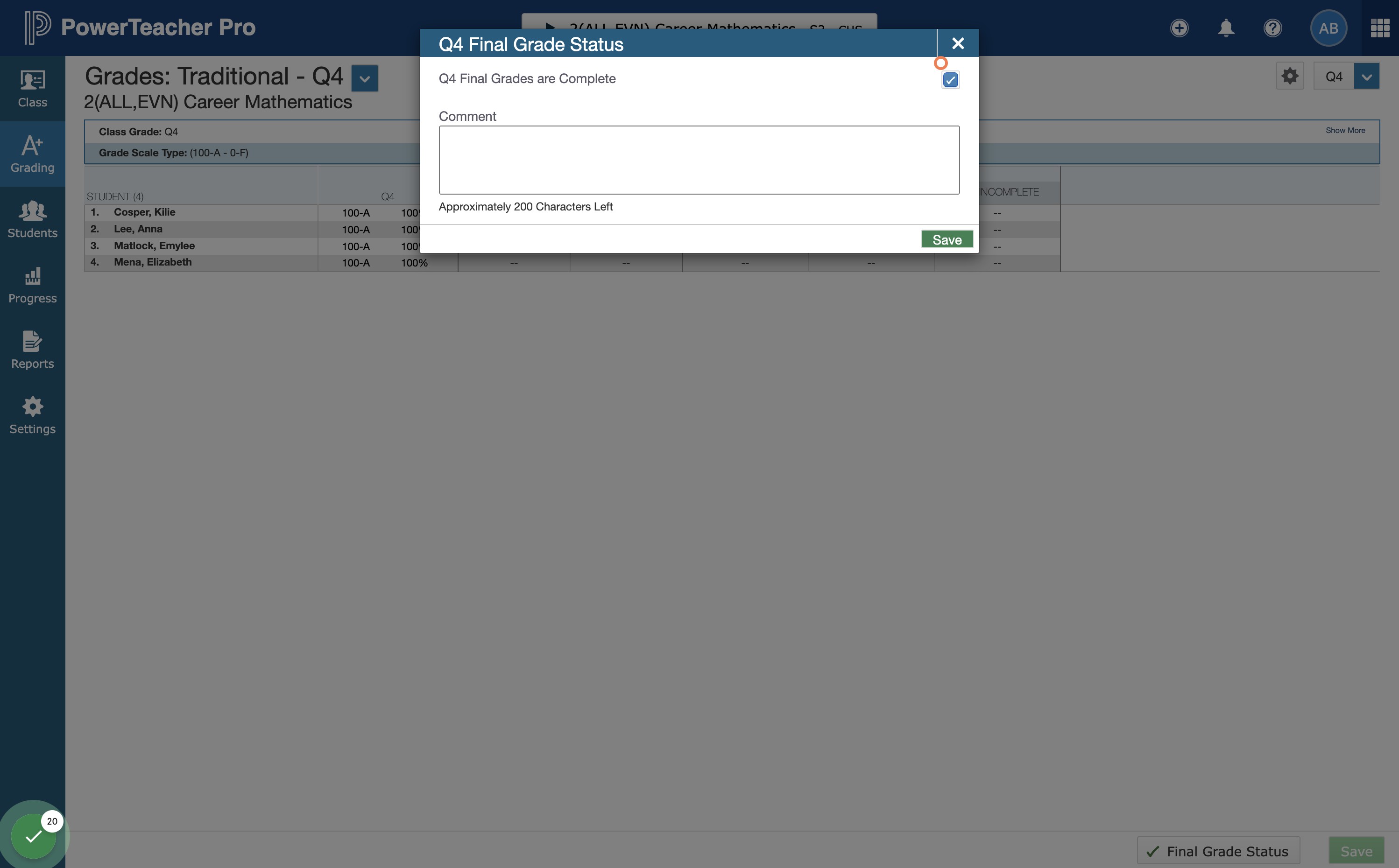 Click the check box to verify that Final Grades are Complete