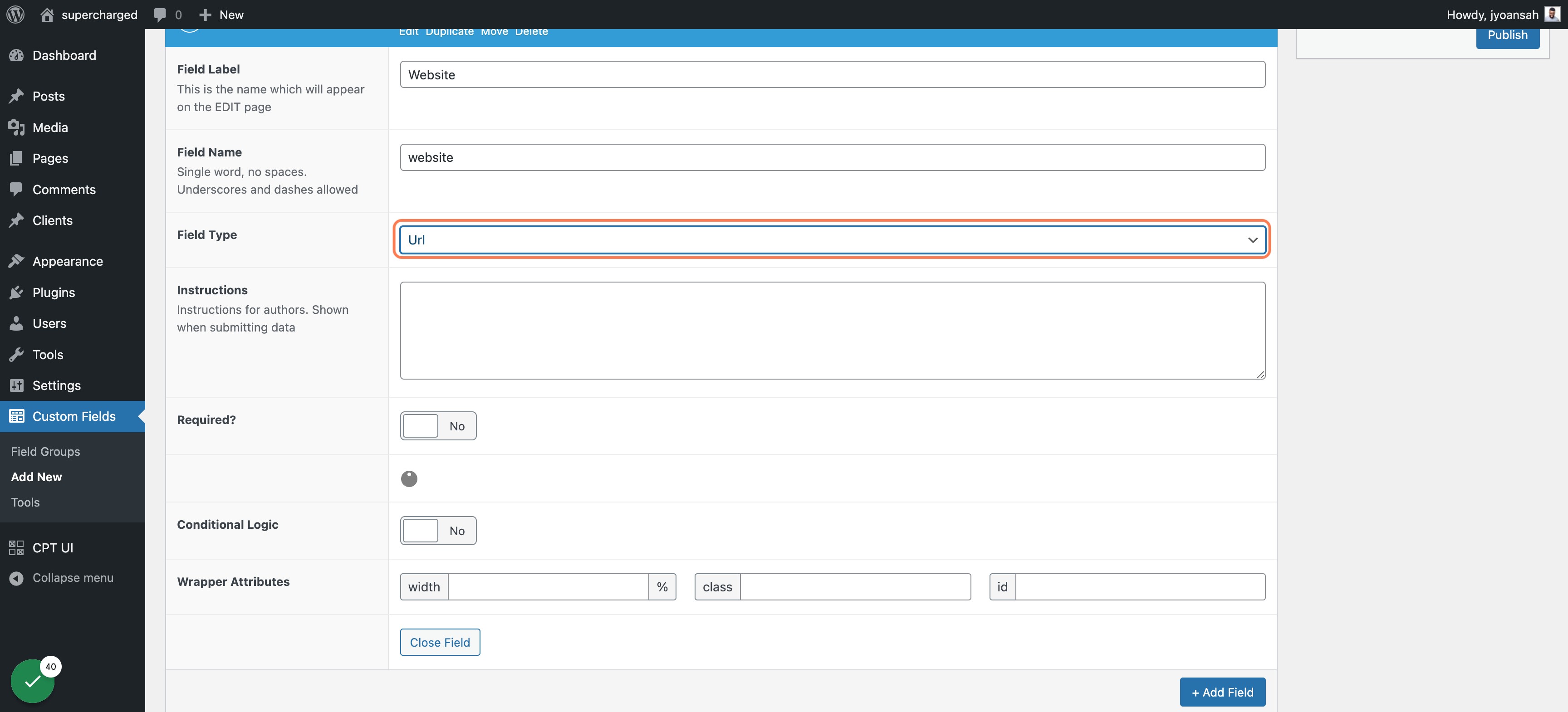 Select Url from Field Type
