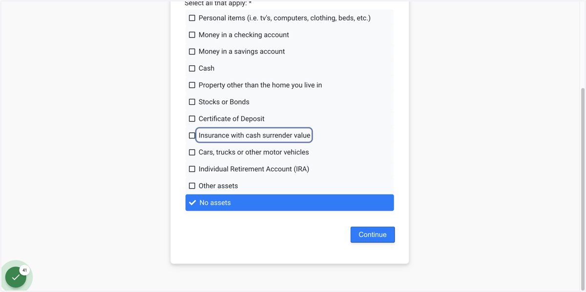 Select your assets (if any)