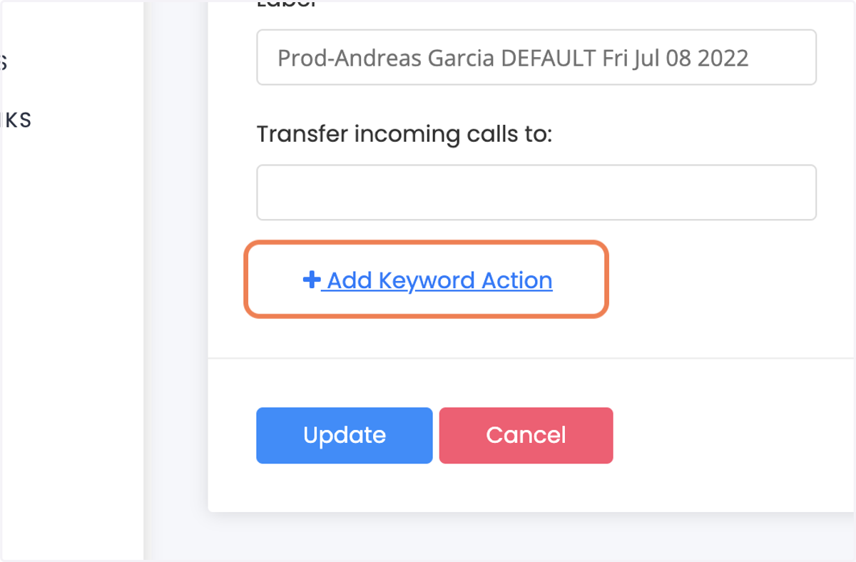 Click on Add Keyword Action