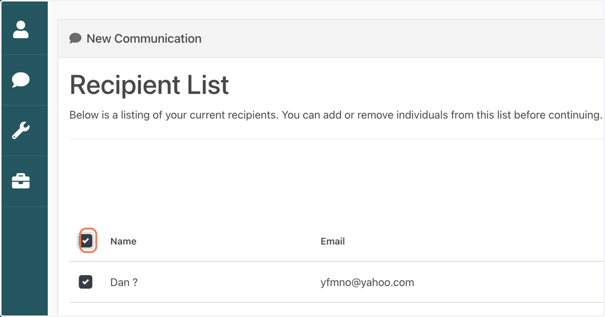 Click the checkbox to the left of the "Name" column to select the entire list.