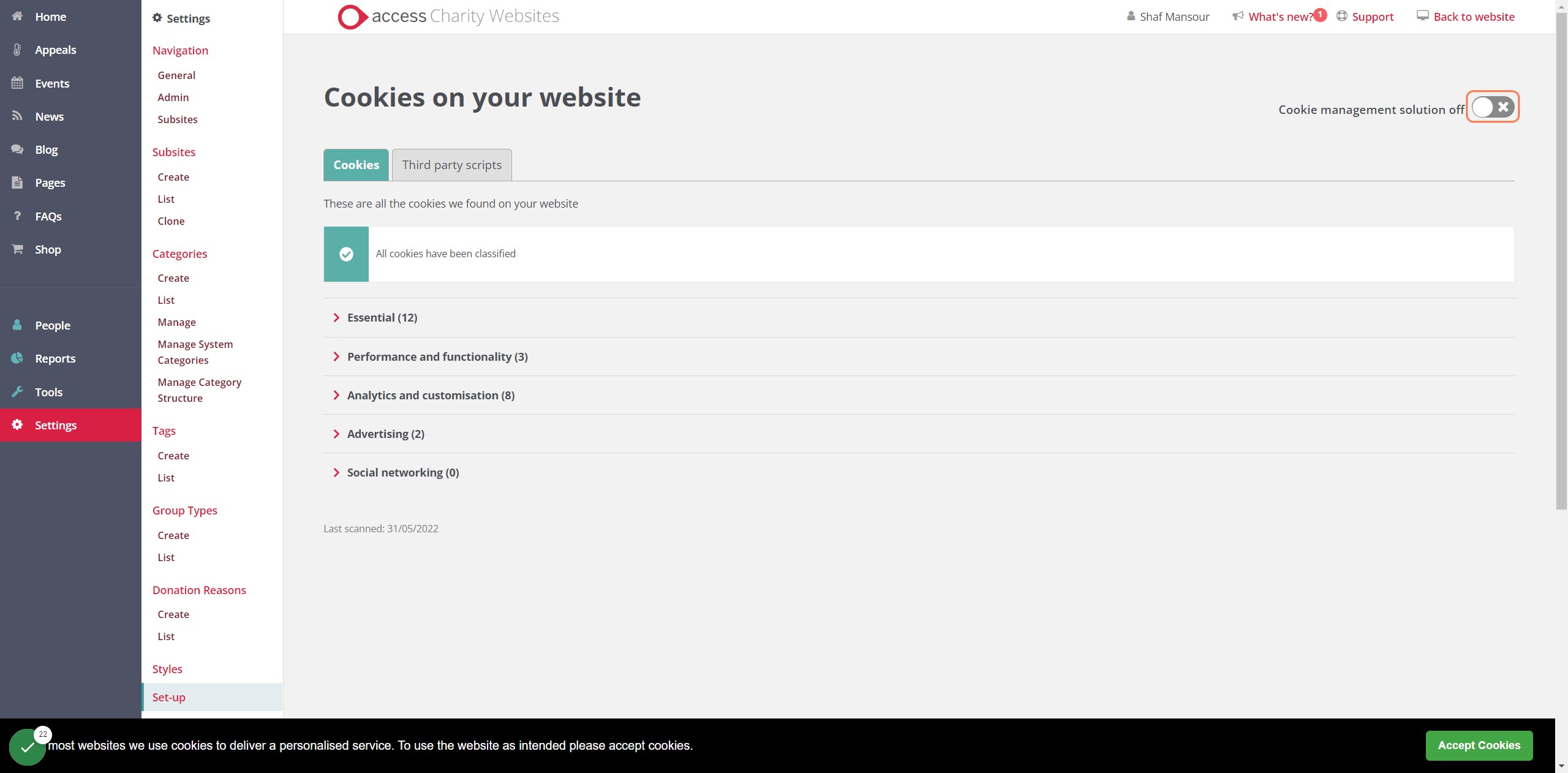 You'll find the switch in the top right of the page