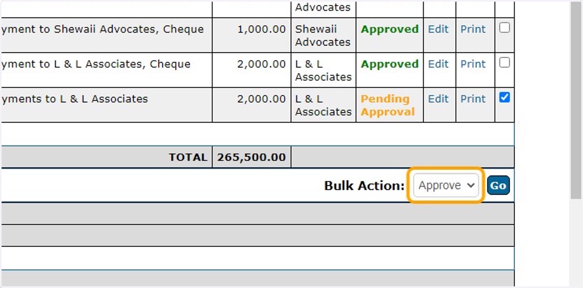 Scroll down to the Bulk Action and select Approve on the dropdown