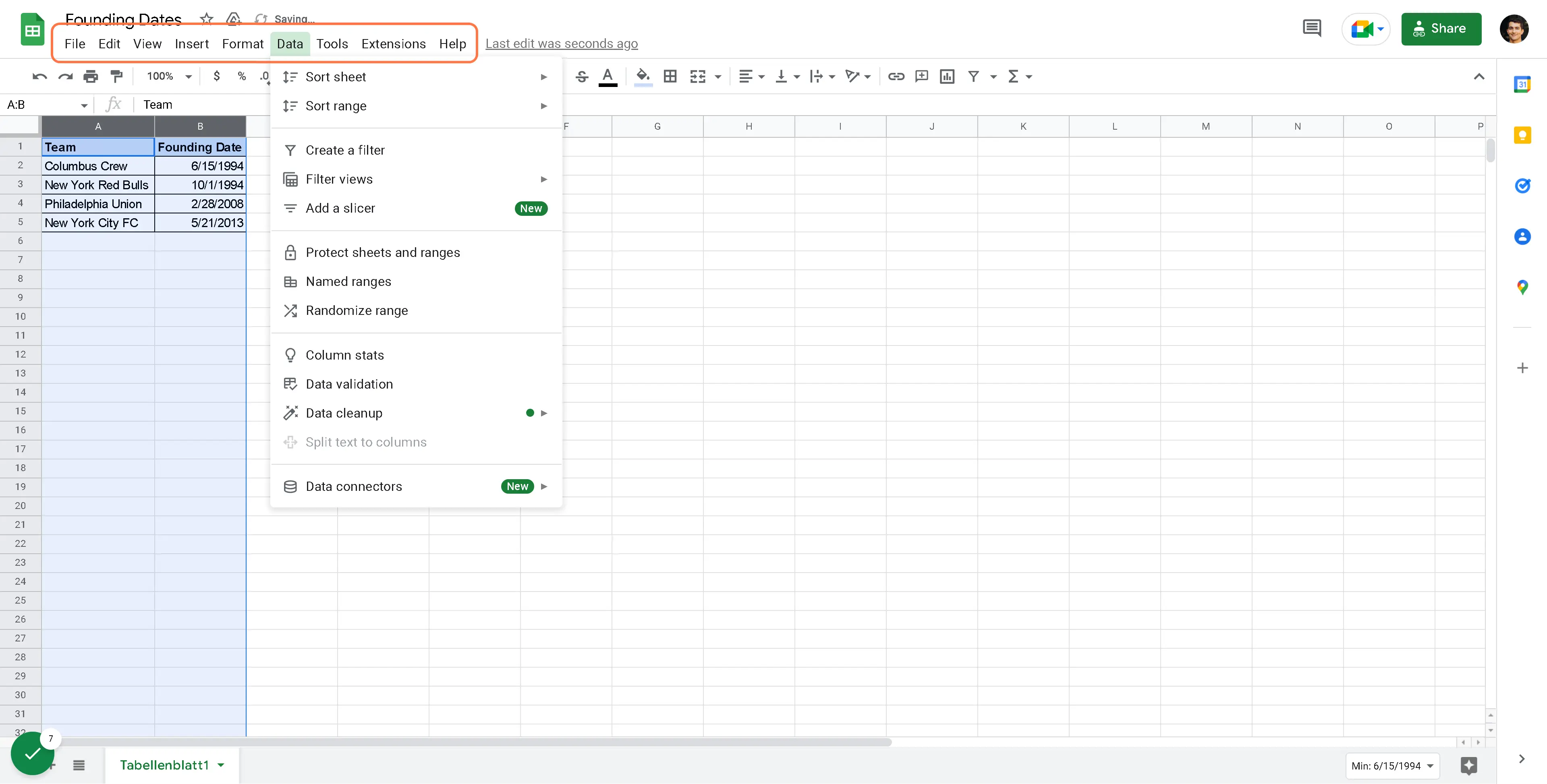 Click on Data