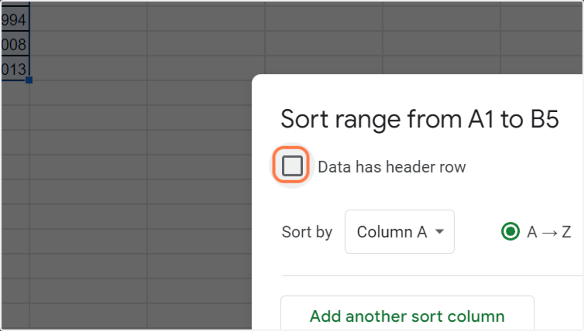 Check the field Data has header row