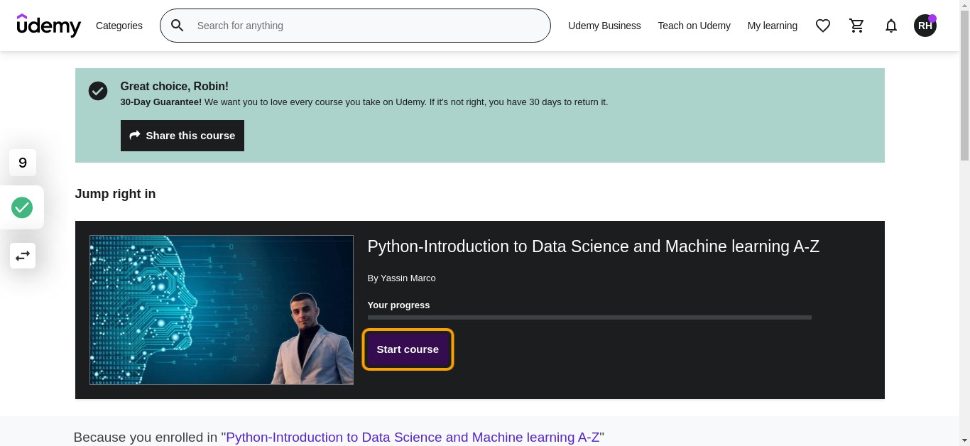 Click on Start course