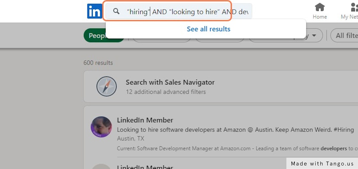 Use the boolean: "hiring" AND "looking to hire" AND developers