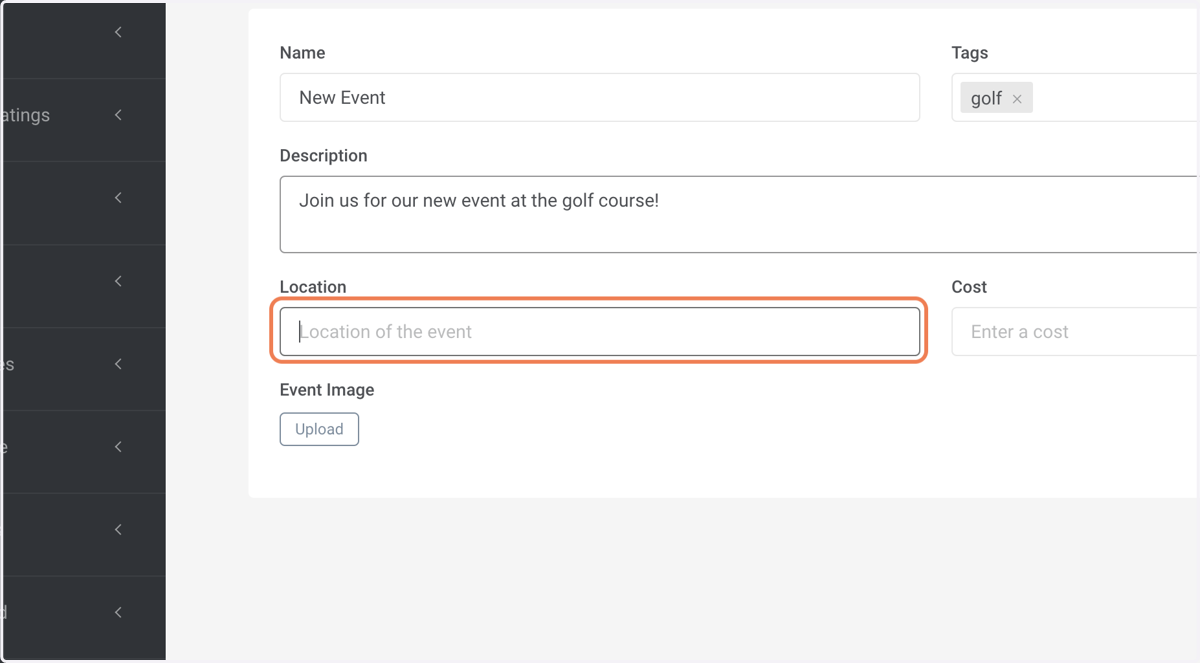Enter event location in the "Location" box.