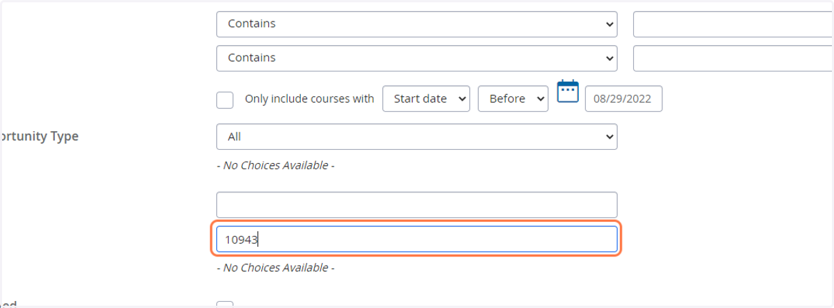 Type the Course number in