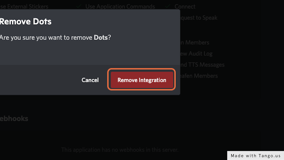Confirm by clicking Remove Integration