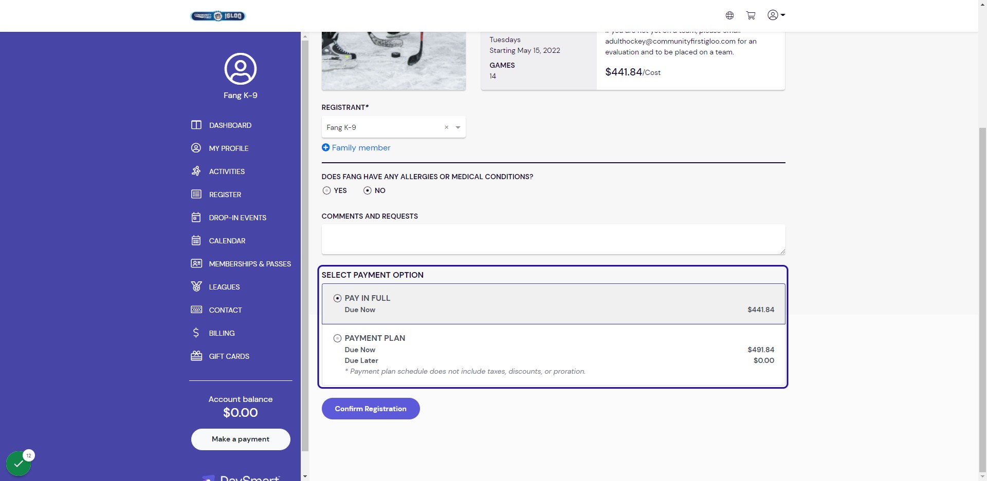 Select your Payment Option