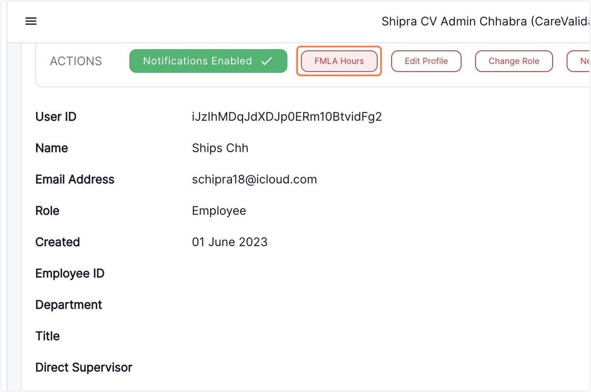 Click on FMLA Hours tab in the Actions menu