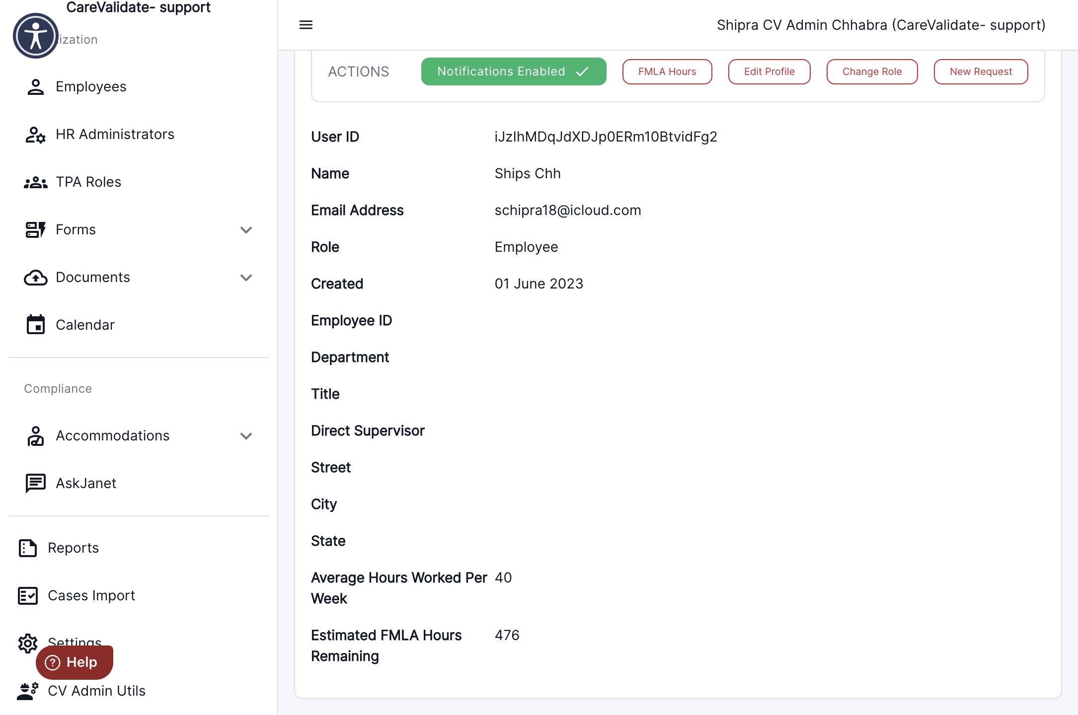 The 'FMLA hours remaining' count displayed in the employee's profile now, will automatically be modified after deducting the hours inputted in step 8