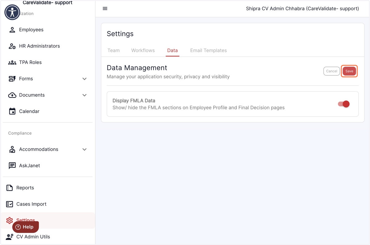 Click on Save to record these settings