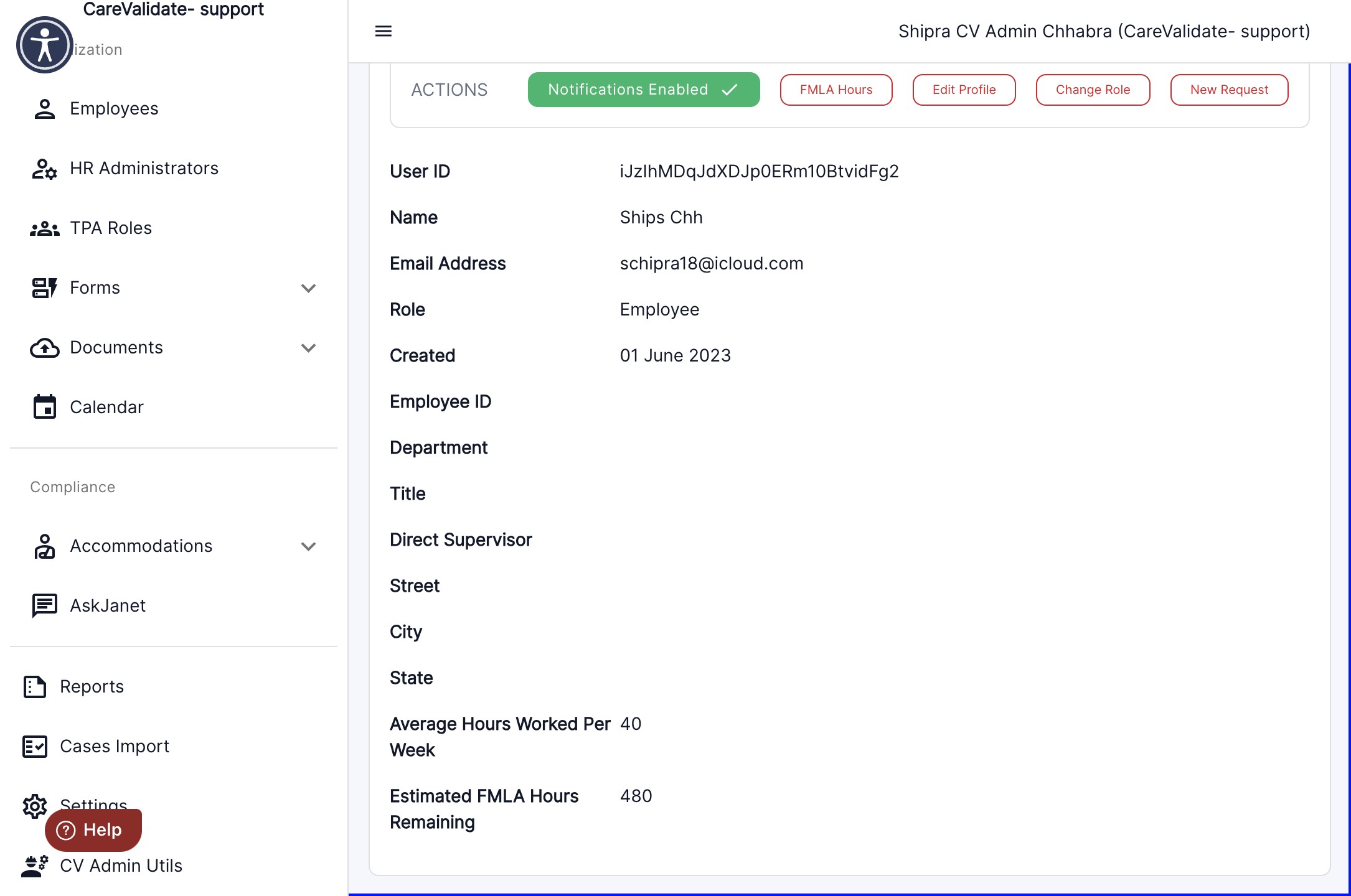 For the selected employee, you will now be able to view the Average hours per week along with their estimated FMLA hours remaining at the bottom of the page.