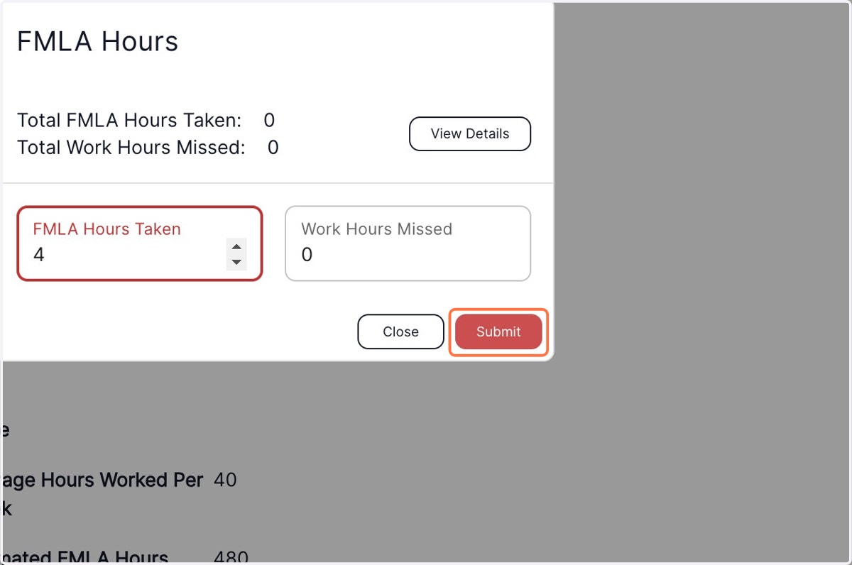 Once you add the desired number of hours, click on submit to record the data.