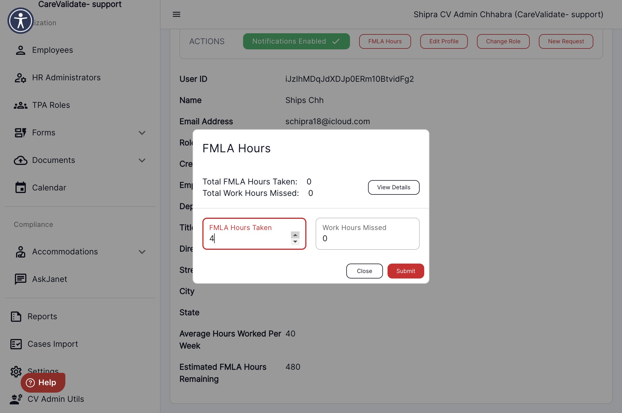 In this tab, you will be able to input the number of FMLA hours used by the employee.