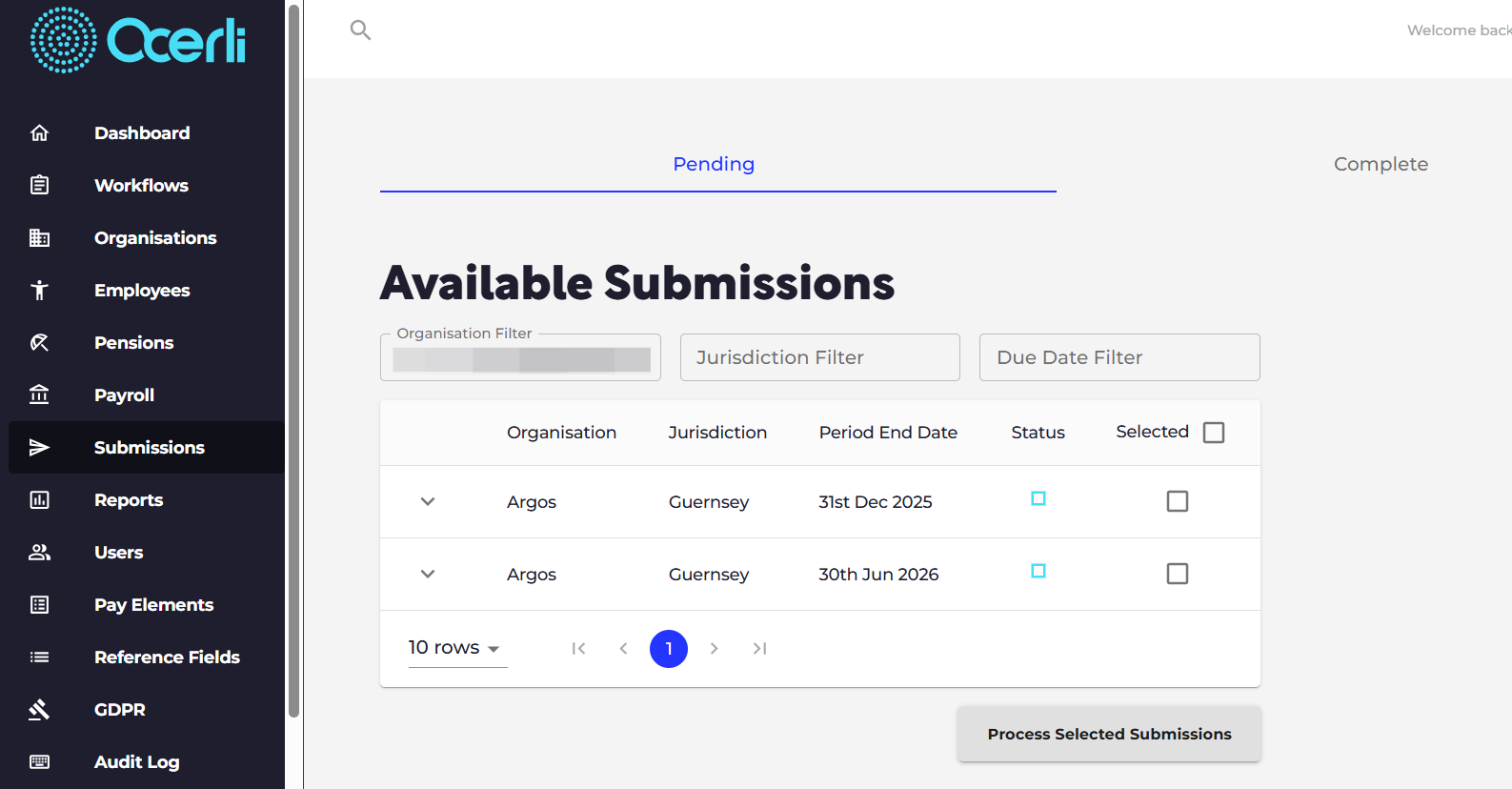 Please navigate to the 'Submissions' screen