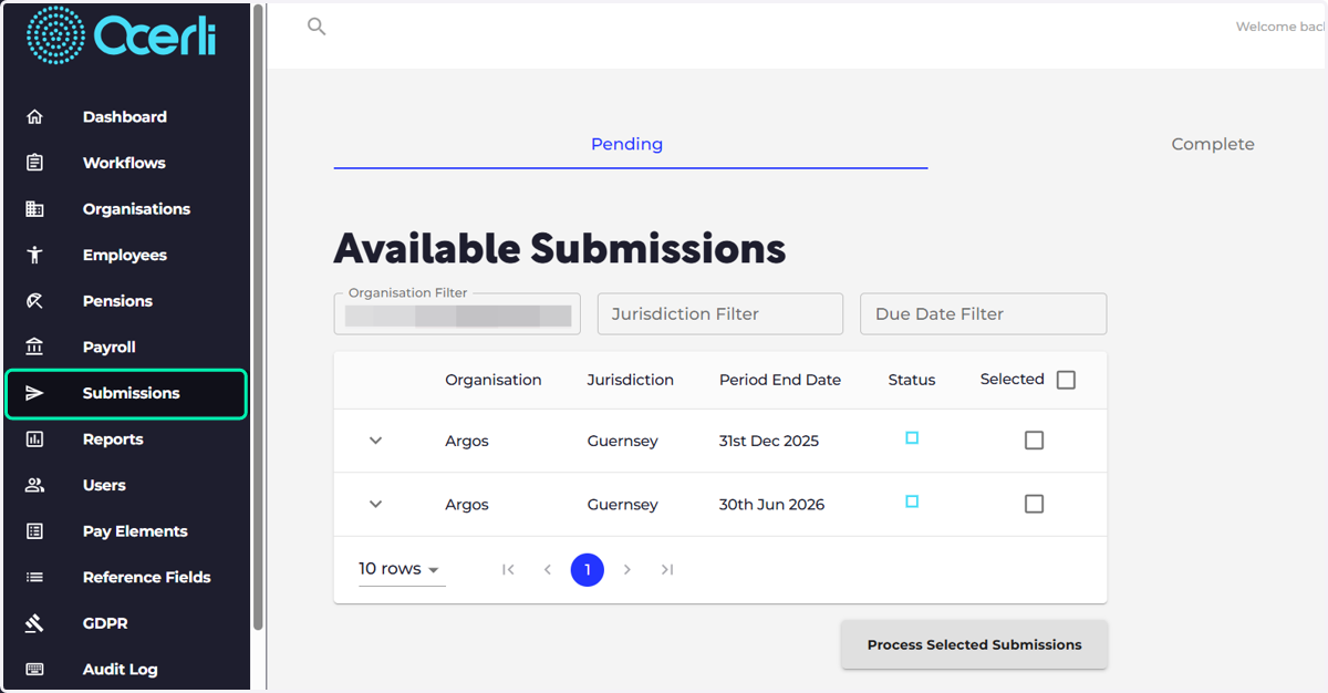 Please navigate to the 'Submissions' screen