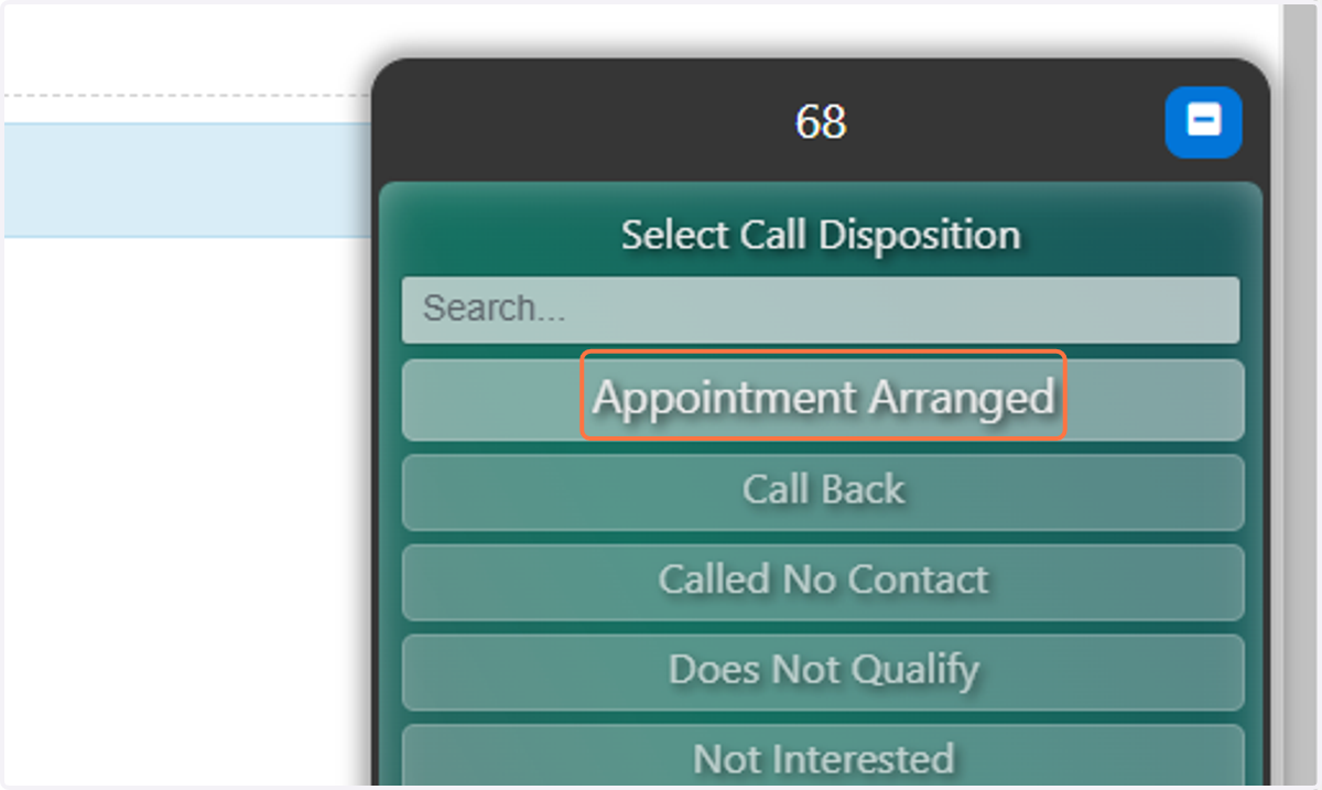 Select a Call Disposition from the list
