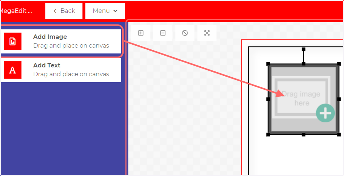 Drag an image frame on to the canvas by clicking and dragging from the Add Image button.