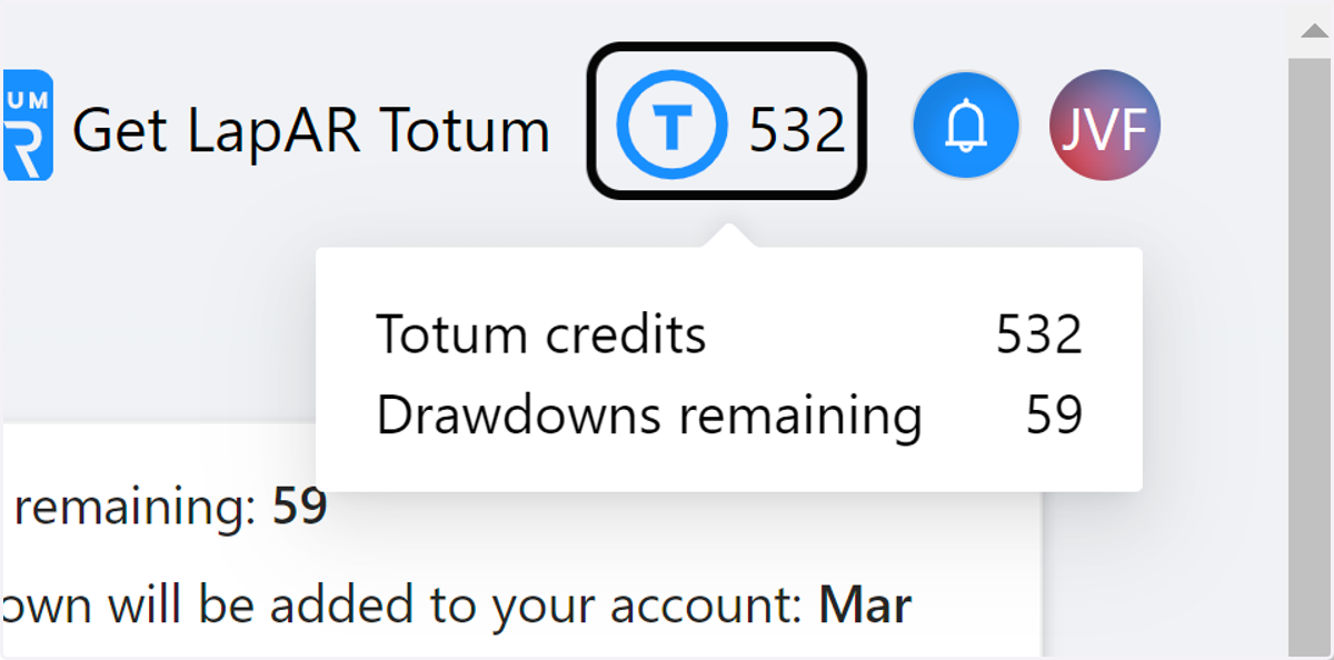 Click the totum credit icon in the top right