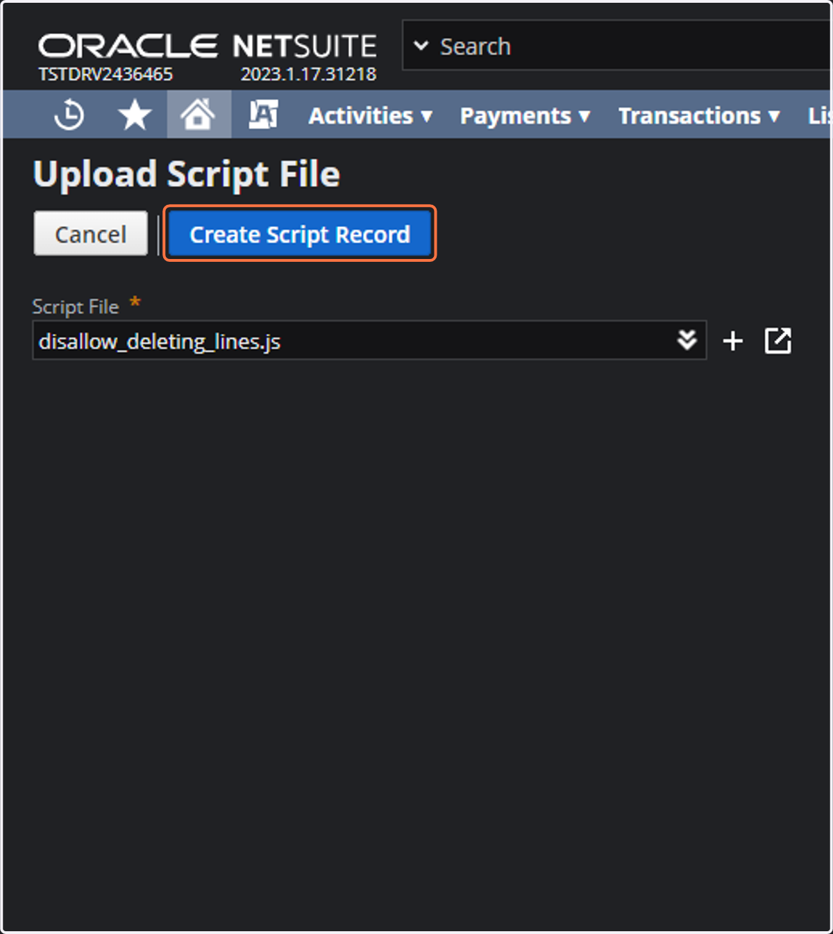 Click on createscript