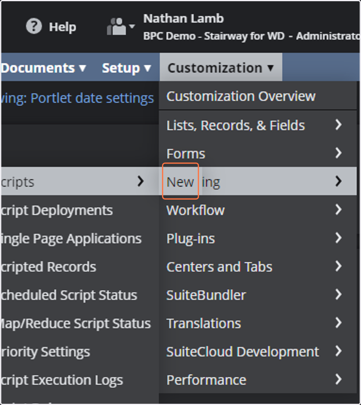 Customization > Scripting > Scripts > New