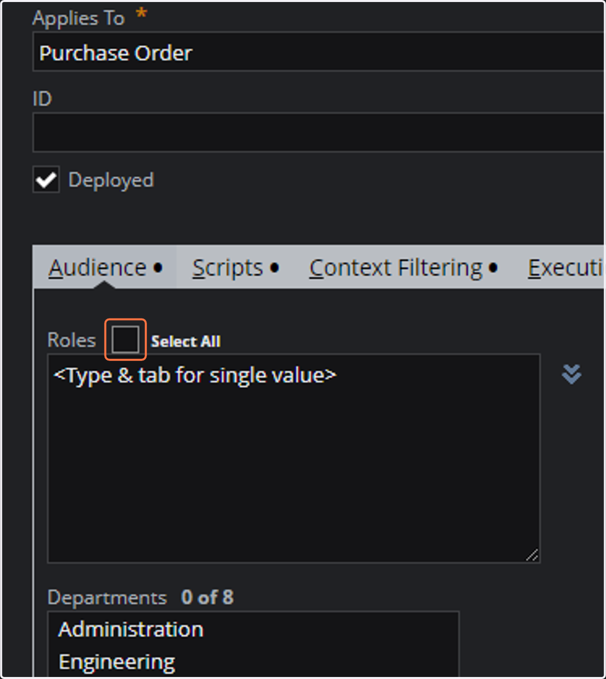 Click on the select all checkbox for roles under the audience tab