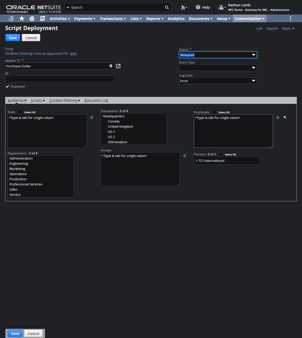 Click the Select All checkbox for employees under the audience tab