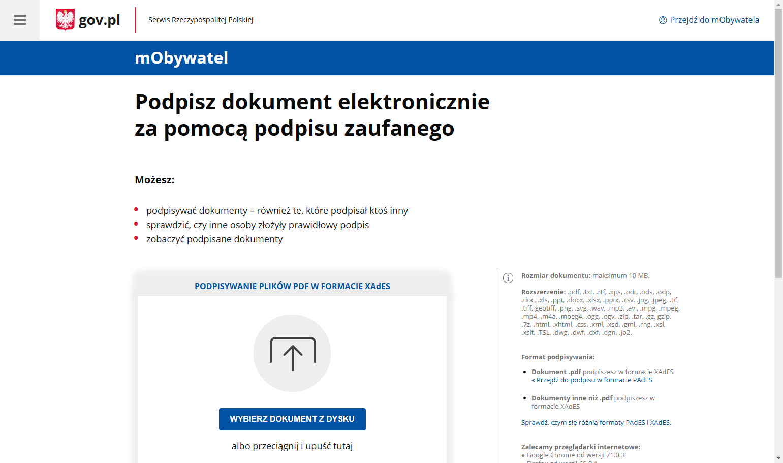 System przeniesienie Cię na stronę mObywatel, gdzie możesz wgrać plik JPK_V7 z metadanymi pobrany z Fakturowni. Wgraj plik i podpisz go Profilem Zaufanym.