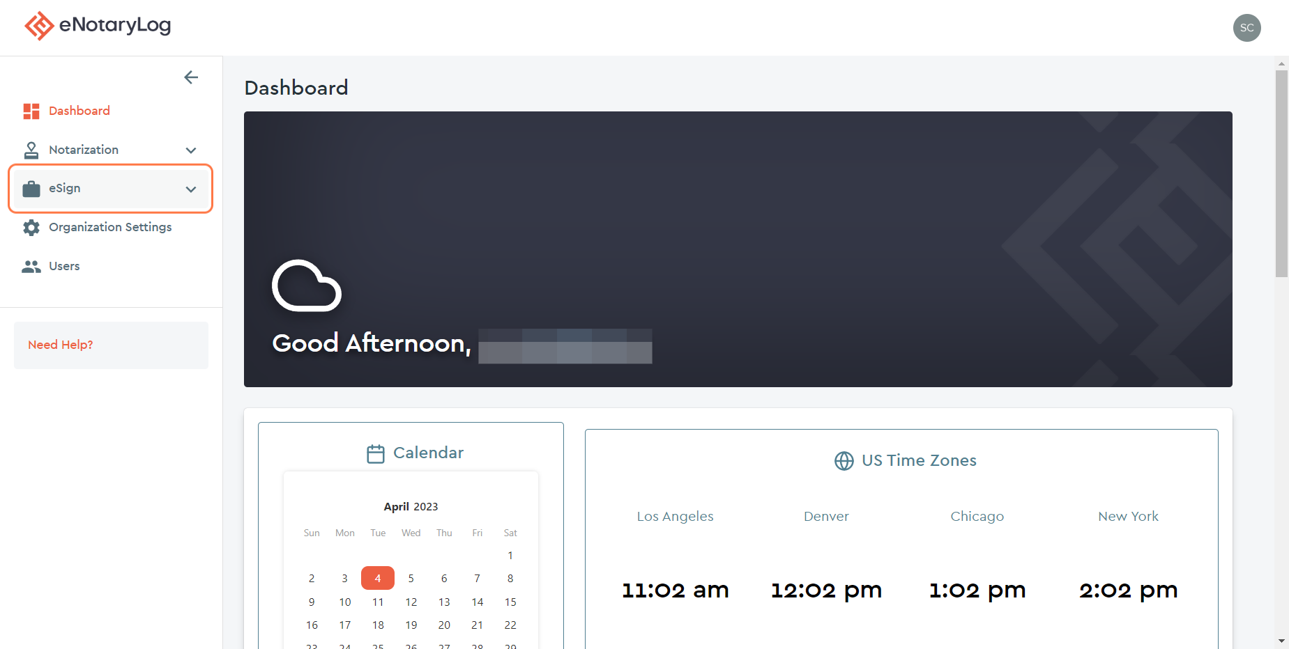 Click on the eSign drop down menu...
