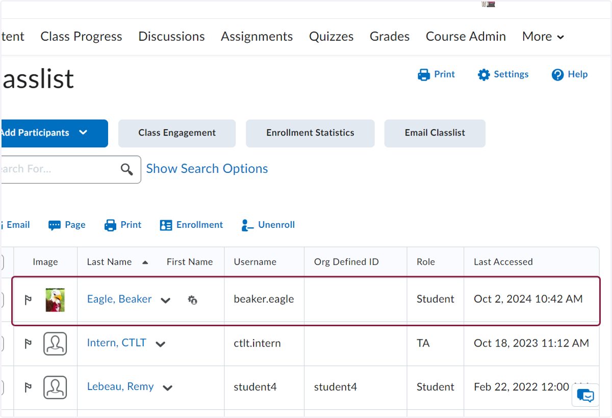 Find the student you want to view the progress of