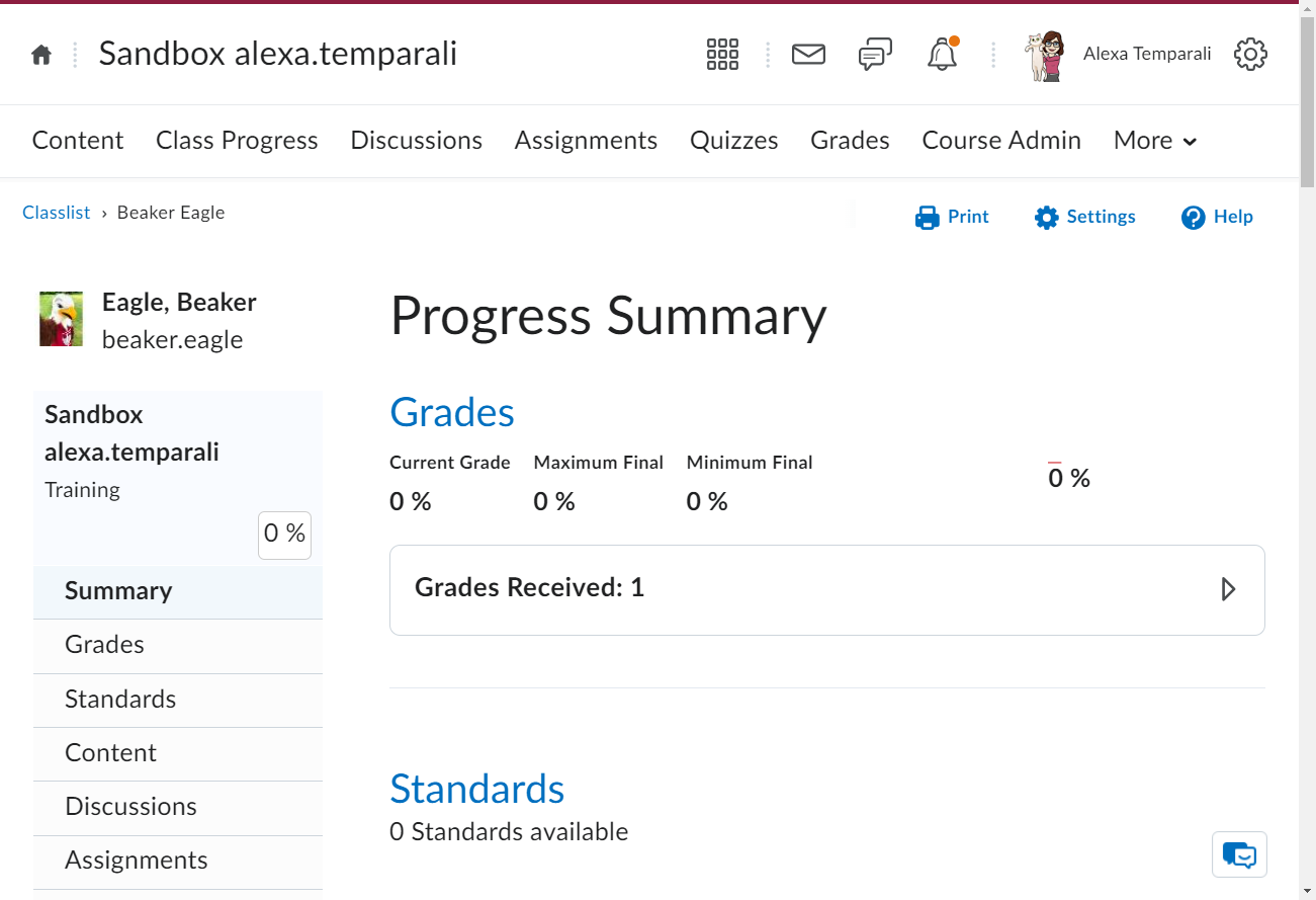 That will take you to the Progress page for the student, where you can get detailed interactions about the student's engagement with the course.